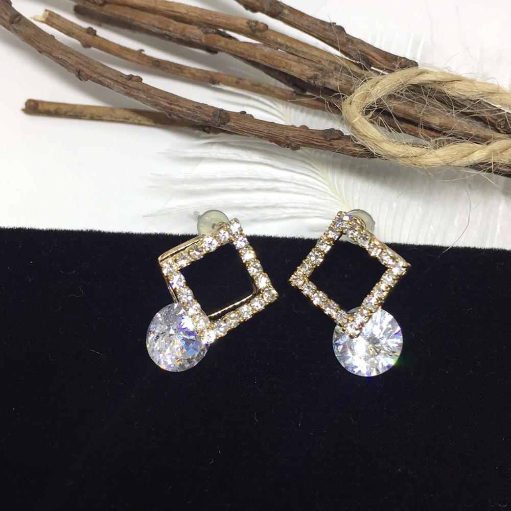 Square Diamond Drop Earrings - Picture 3 of 3